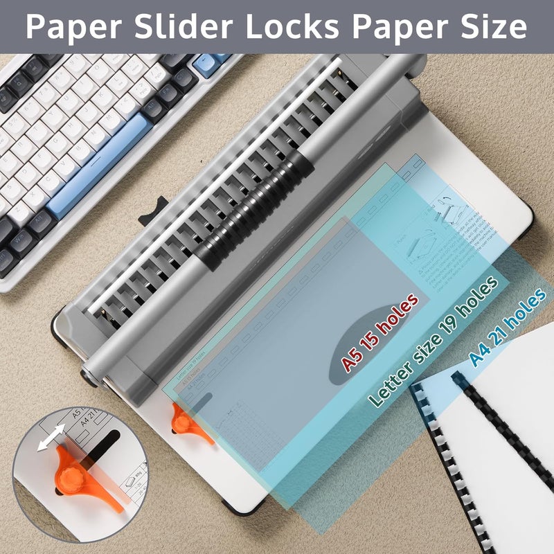 OFFNOVA Binding Machine, 21-Hole 450 Sheets Paper Comb Binding Machine for Letter Size / A4 / A5 Paper, Easy to Punch Handle, Adjustable Margin, Book Binder with 100 PCS 3/8'' Comb Binding Spines - Image 5